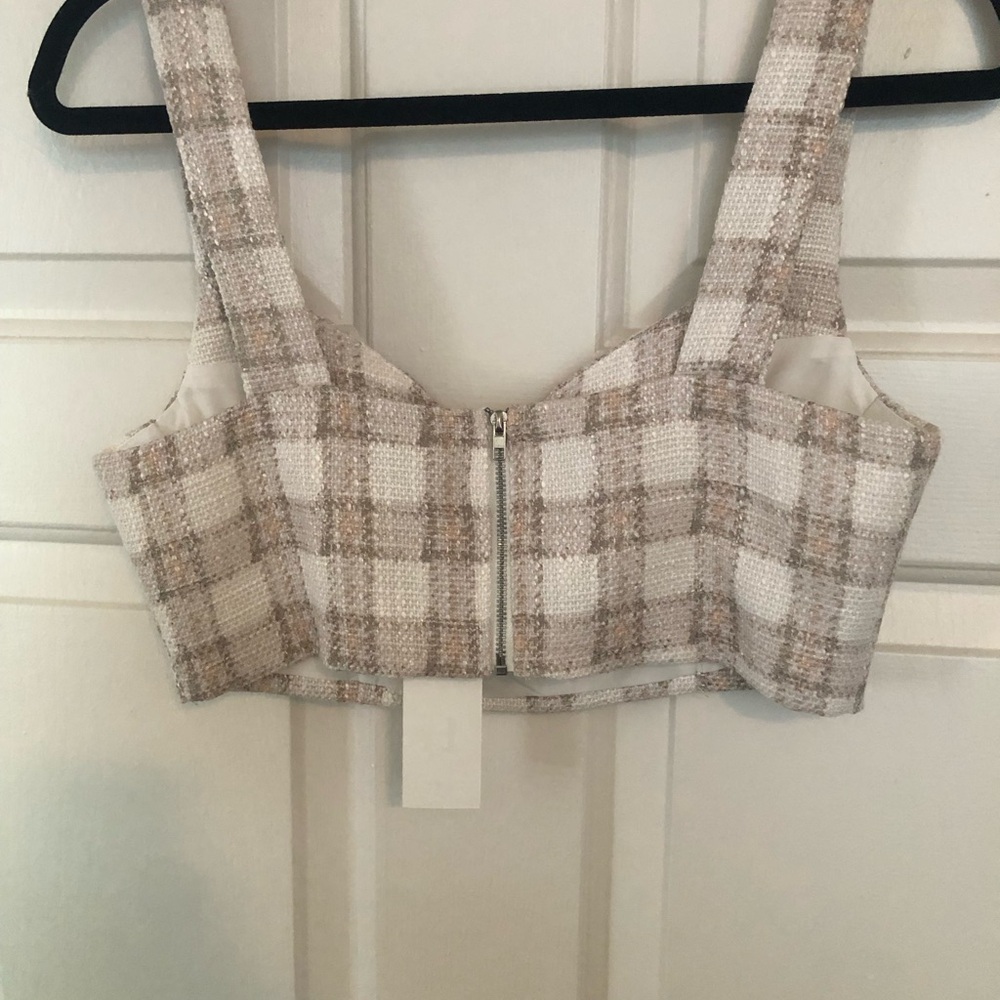 Plaid Crop Top in Cream and Brown - Picture 3 of 3